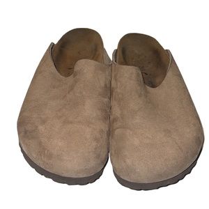 Birkenstock tan slip on clogs